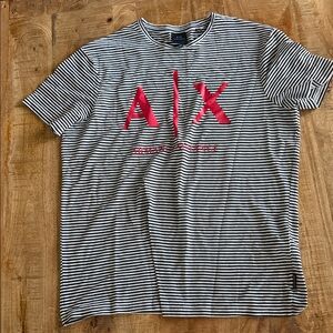 A/X Armani Exchange Striped Tee with Pink Logo